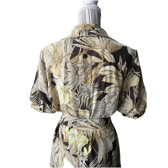 Salvatore Ferragamo Safari Logo Sheered Tan Brown Belted Maxi dress EEUC US14/42 - Picture 5 of 15